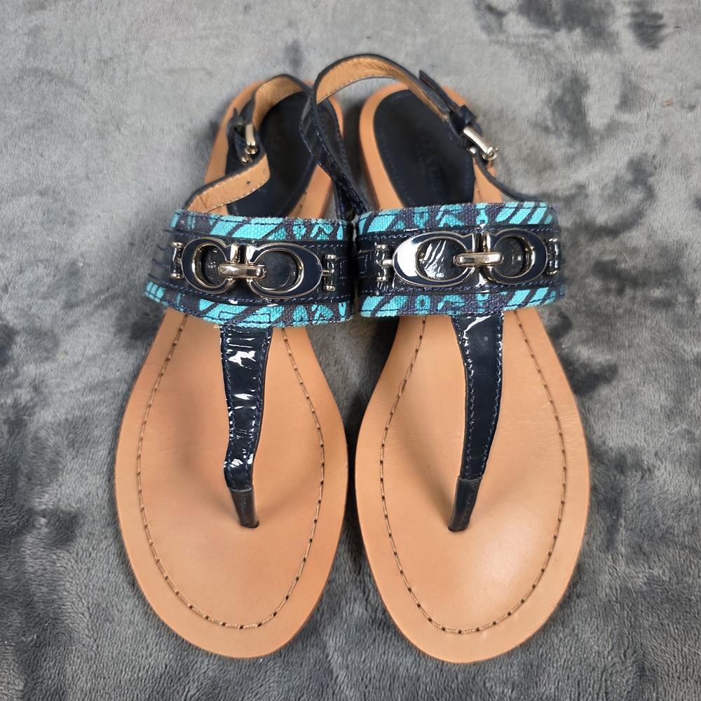 Coach Sammy Sandals Flat Flip Flop Thong Blue Navy Turquoise Sz 5.5B